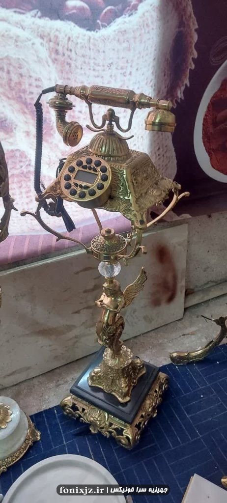 تلفن ایستاده برنزی برنجی مدل شاه فرشته پایه سنگ مشکی