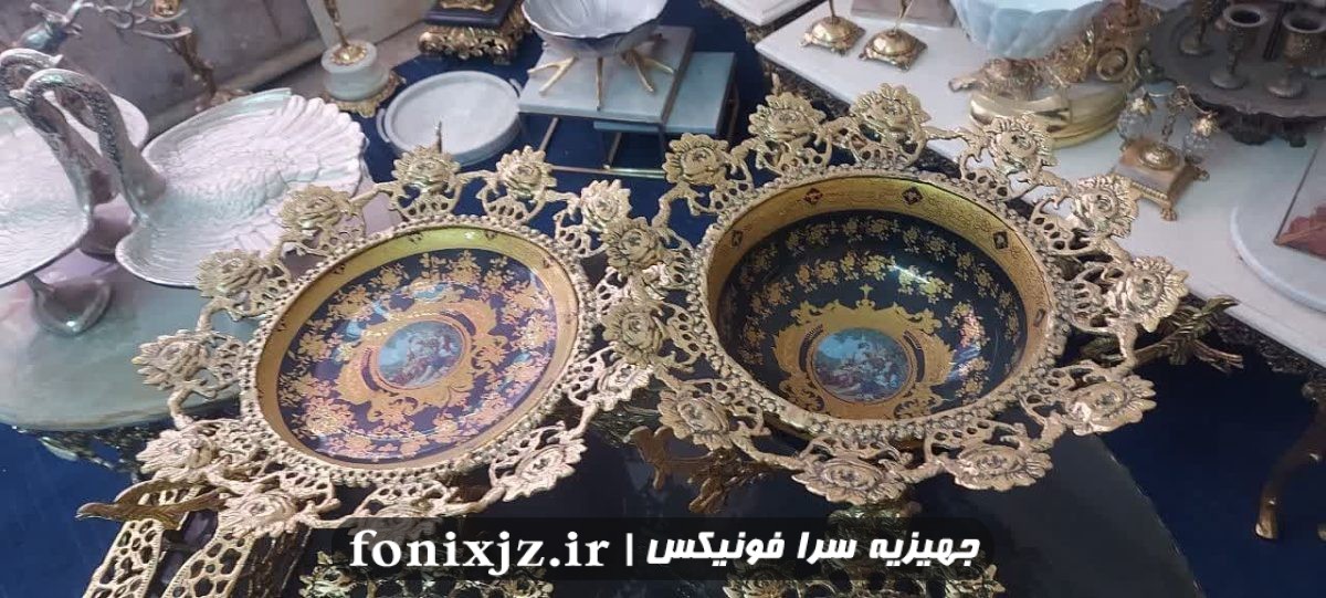 ست میوه خوری آجیل خوری رومیزی برنزی برنجی مدل گل رز ظرف سرمه ای