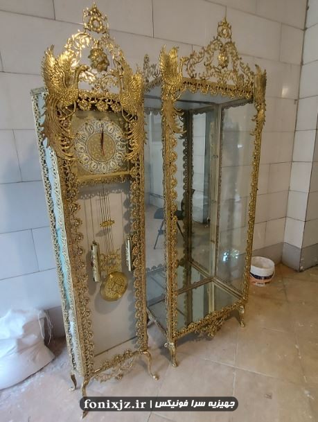 ست ساعت ایستاده و بوفه طاووسی برنزی مدل گل رز