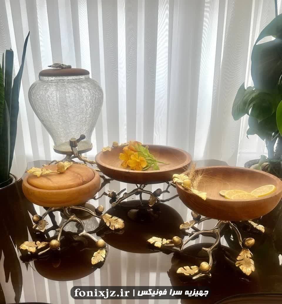 ست پذیرایی چهارتکه ترکیب چوبی و آلومینیومی پایه برگی