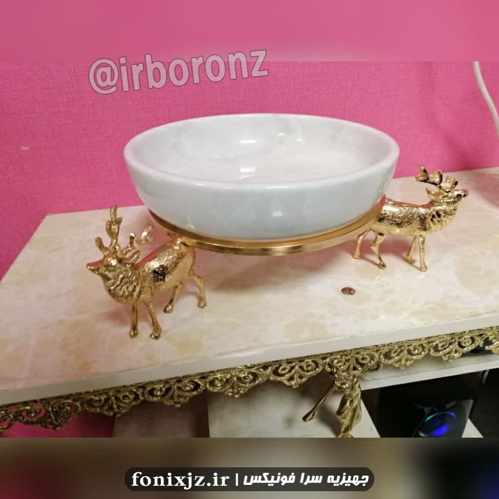 آجیل خوری رومیزی برنزی 3 گوزن سنگ سفید